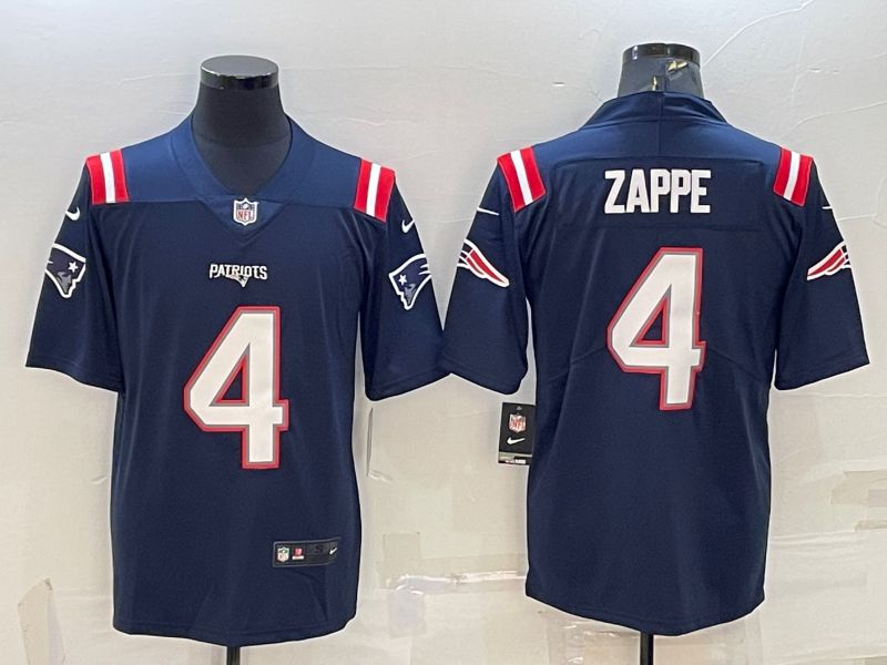 Men New England Patriots 4 Zappe Blue 2022 Vapor Untouchable Limited Nike NFL Jersey